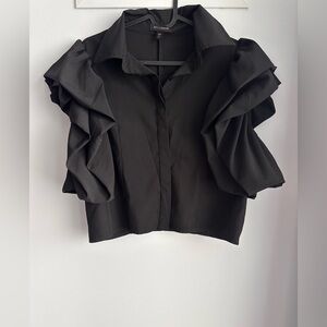 QED London Black Ruffle Sleeve Blouse